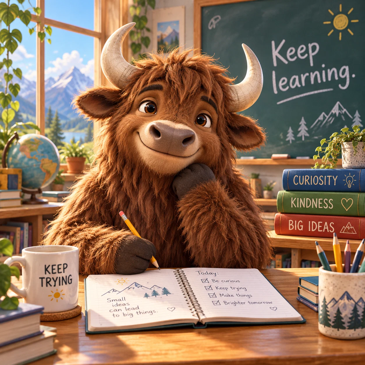 A happy yak exploring ideas in a welcoming classroom